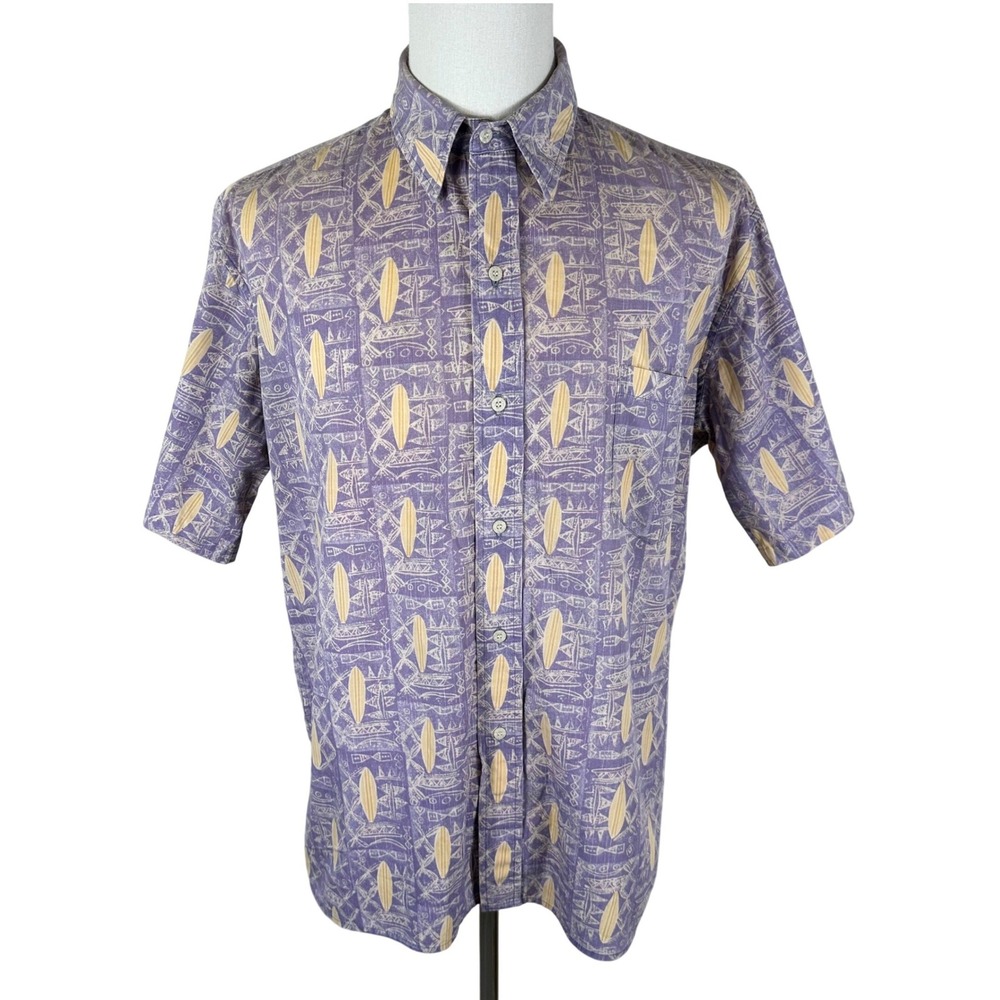 Vintage Reyn Spooner Shirt Mens XL Purple Surfboard Aloha Hawaiian Cotton Lawn